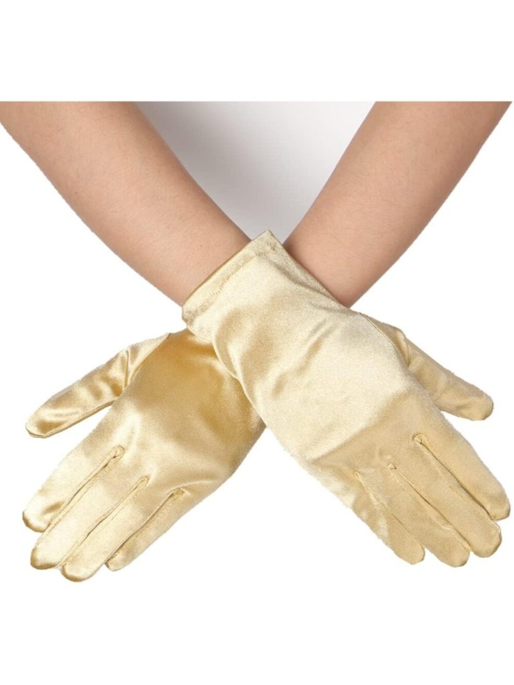 Women Gold Wrist Length Vintage Style 9 Inches Short Satin Mittens Opera Gloves